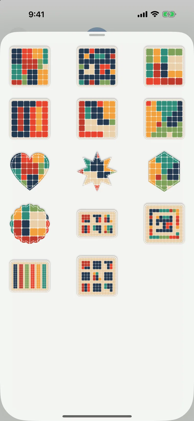 Simulator capture of Coverlet's complete 14-sticker browser