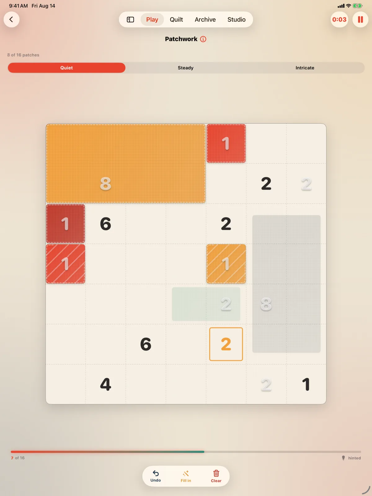 Coverlet 2.0 six-mode daily puzzle hub on iPad