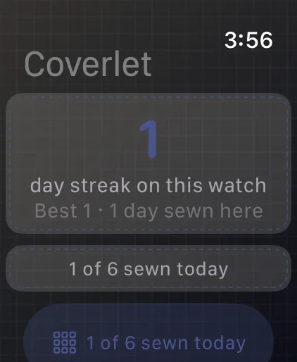 Coverlet streak and today's six-board progress at a glance