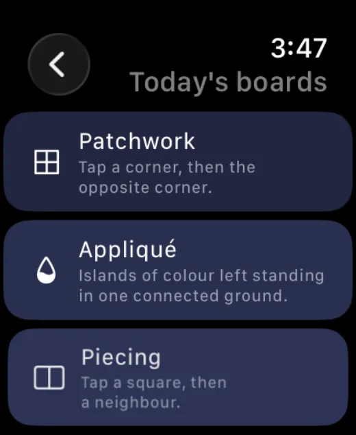 Coverlet's six-mode hub on Apple Watch