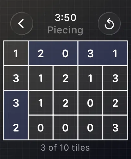 Piecing pairs neighboring cells on a 5 by 4 Apple Watch board